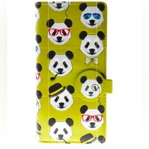 Shagwear Wallet Premium Vegan Leather Panda Repeat Pattern Lime Bag Purse Clutch